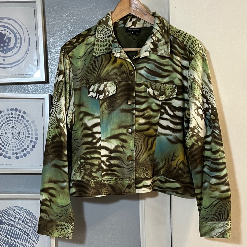 Vintage Sharon Endick Women’s Green Animal Print Jacket Size L